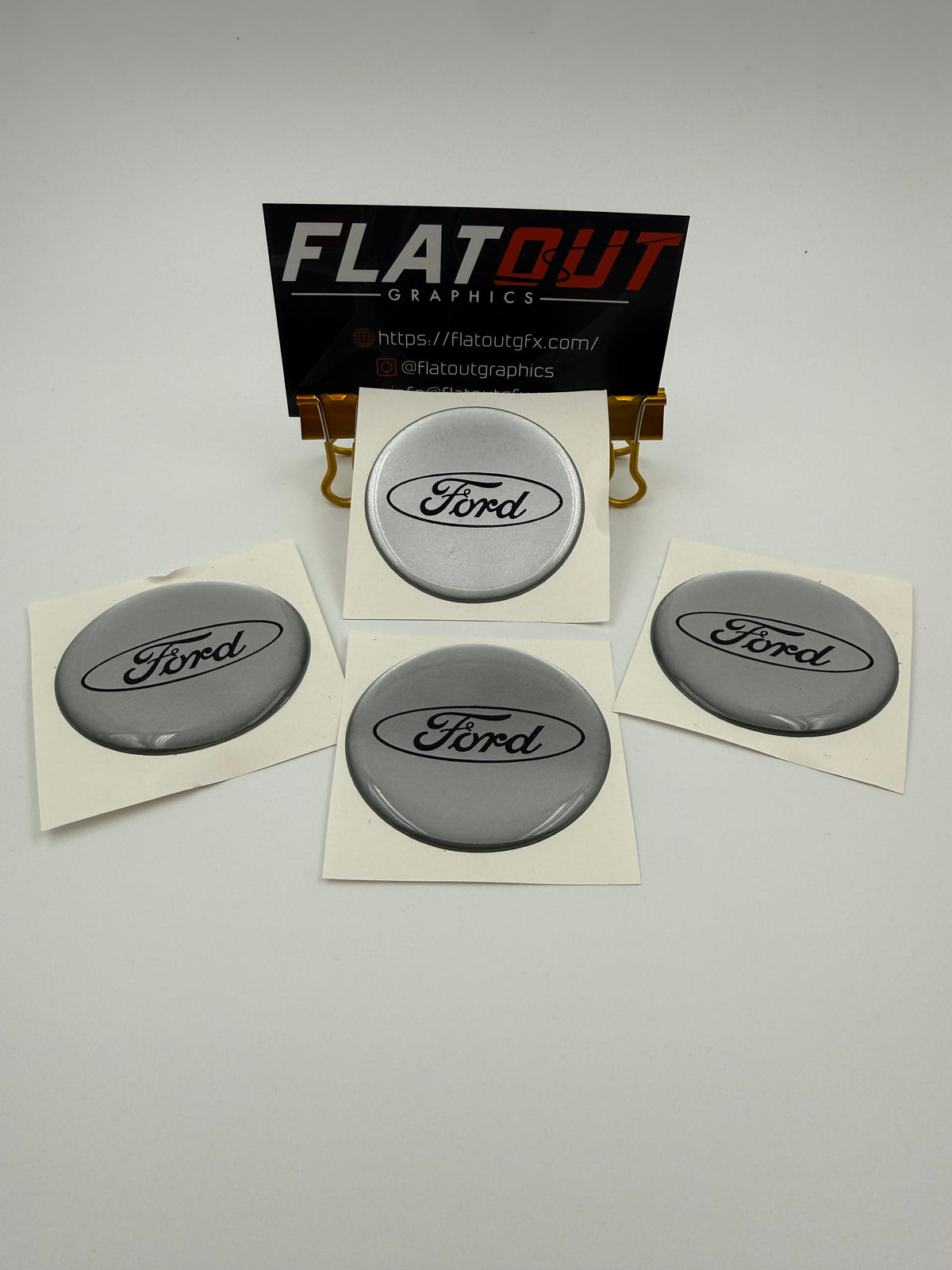 Ford – Black on Silver center cap decal set