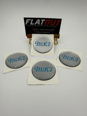 MK7 – Light Blue on Silver center cap decal set