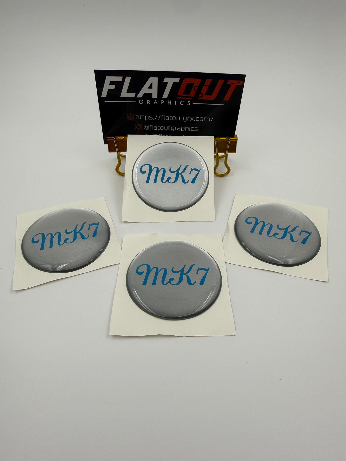 MK7 – Light Blue on Silver center cap decal set