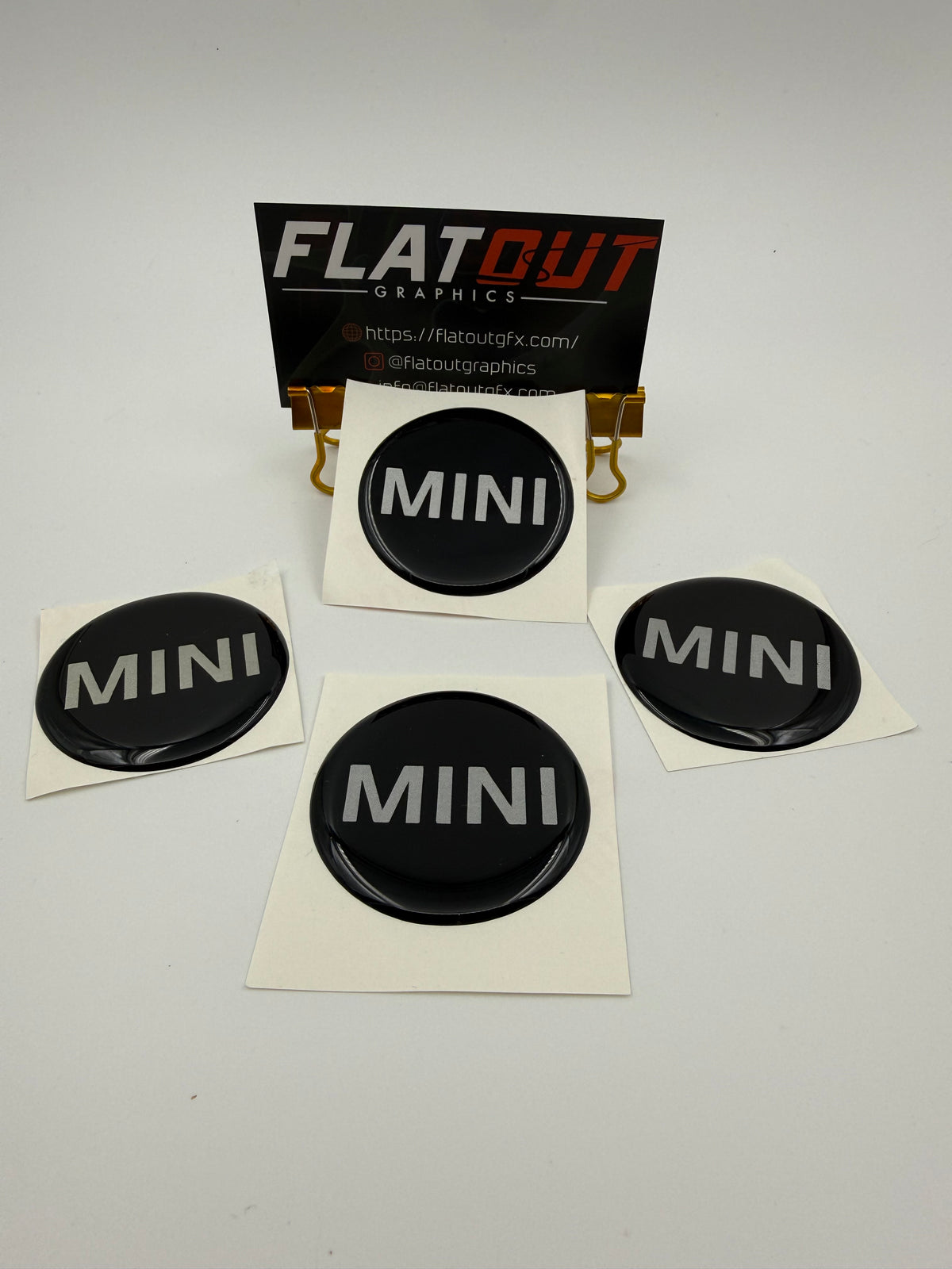 Mini – Silver on Black center cap decal set