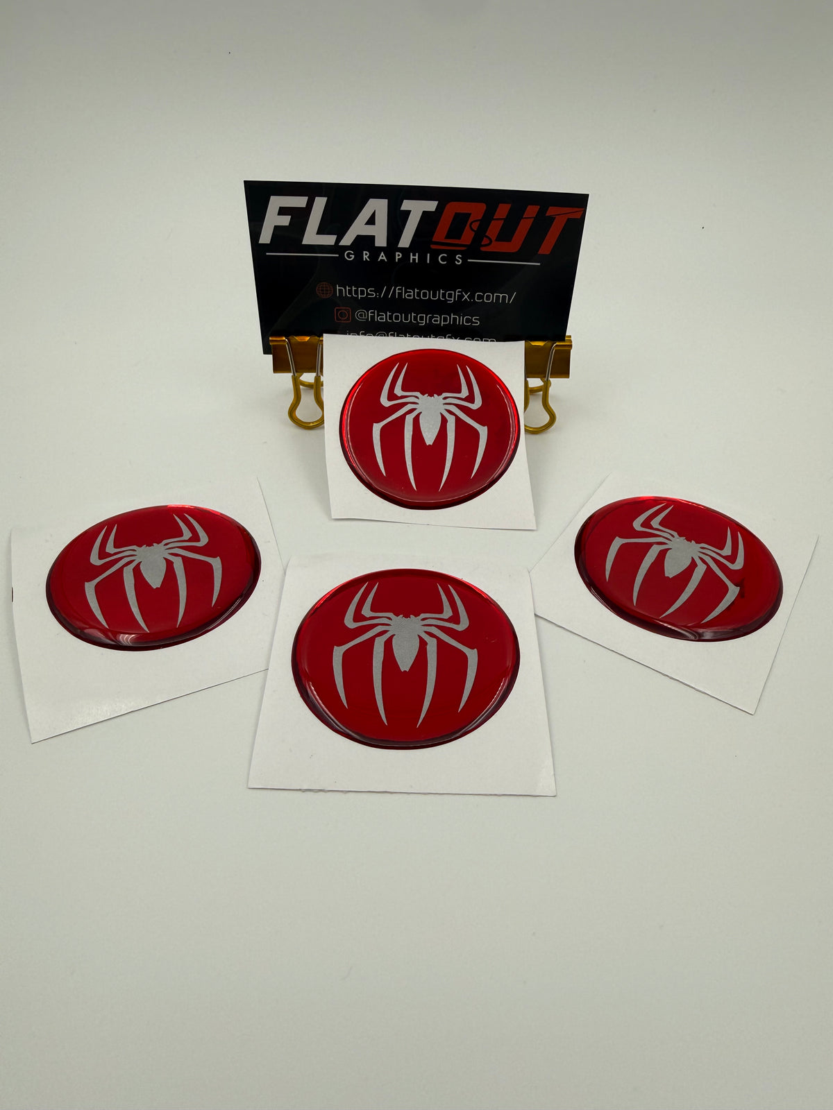 Spidey – Mirror Chrome on Mirror Red center cap decal set