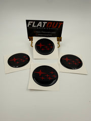 Subaru – Red on Black center cap decal set